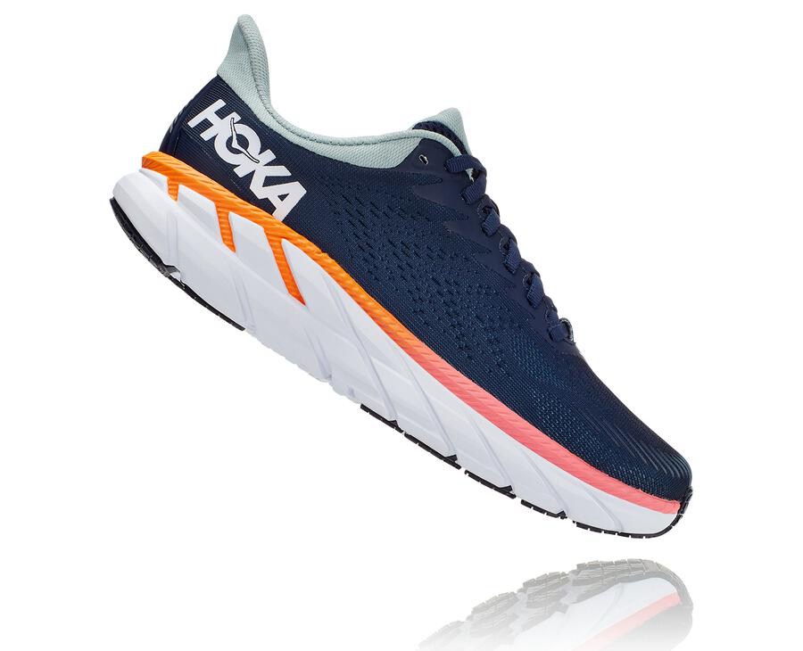 Hoka Australia One One Clifton 7 - Womens Running Shoes Navy/White - NBEMT-2760